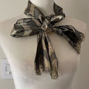 Chevron Print Metallic Gold Silver Scarf Career Office